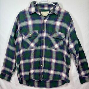 GreatLand Flannel Shirt Plaid Button Up Long Sleeve Green Blue White Sz L No Tag